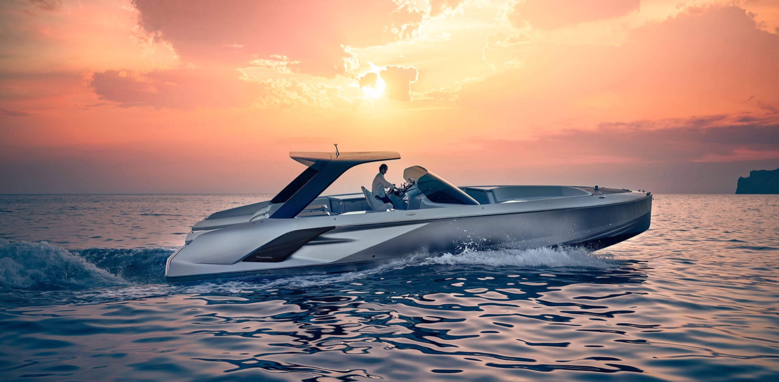 The Frauscher 1414 Demon Air sport boat running fast on the plane
